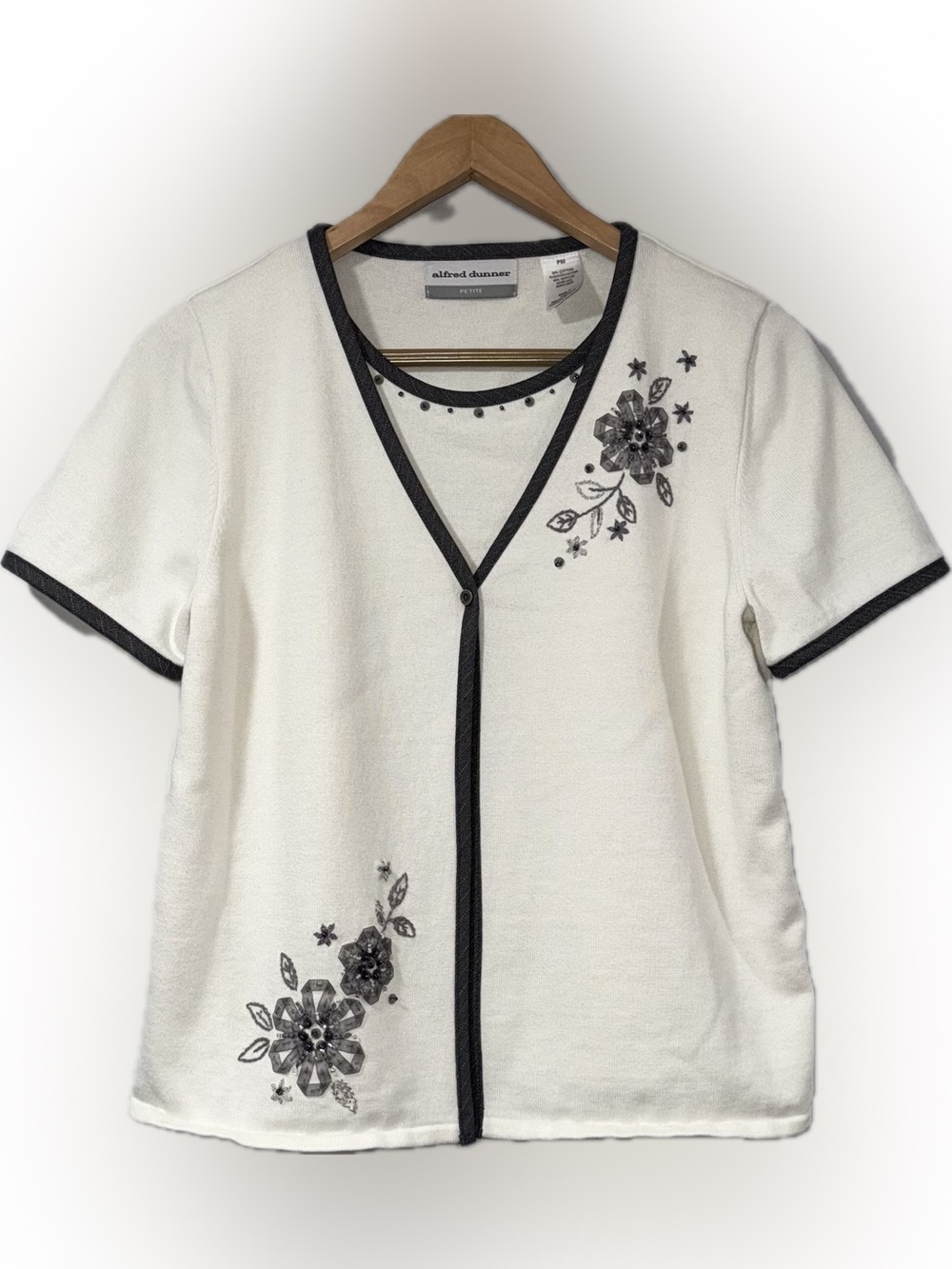 Alfred Dunner Short Sleeve Knitted Top Attached w/ a cardigan | Size PM